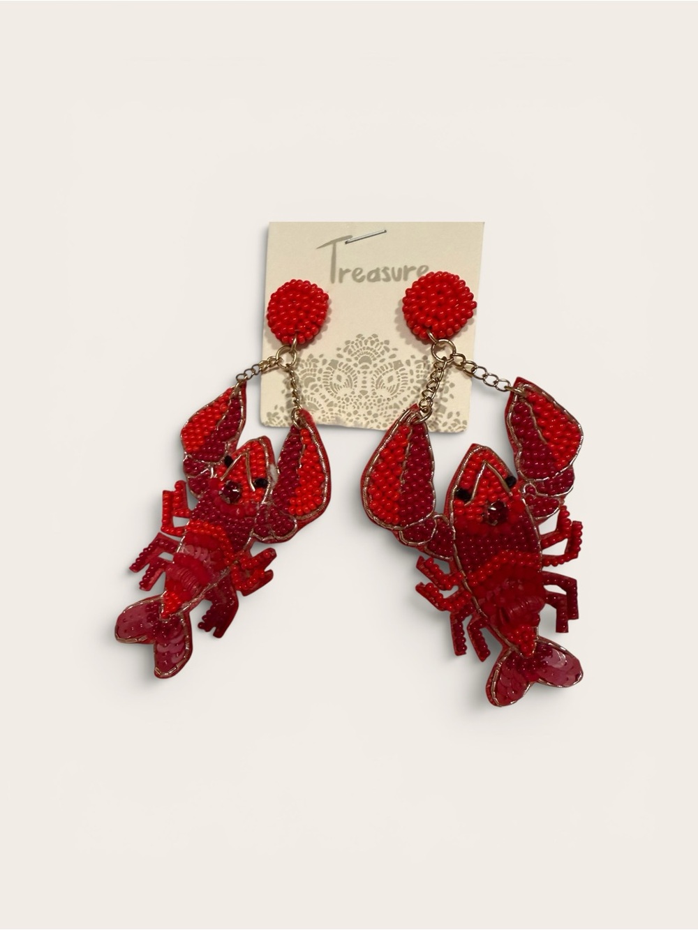 Red Lobster Seed Bead Handmade Statement Earrings